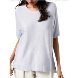 EILEEN FISHER Short Sleeve Sweater Top Size Small Tencel Silk Inksy Step Hem